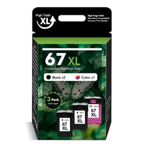 67XL Ink Cartridges Compatible for HP 67 67XL Black and Color for OfficeJet 2755e 2755 4155 2722 2723 2724 2725 2732 Envy 6055 6455 6458 6475 Printer Ink (3 Pack, 2 x Black, Tri-color)