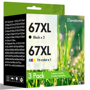 Compatible for HP 67XL Ink Cartridges 67 67XL Black and Color for OfficeJet 2755e 2755 4155 2722 2723 2724 2725 2732 Envy 6055 6455 6458 6475 Printer Ink (3 Pack, 2 x Black, Tri-color)