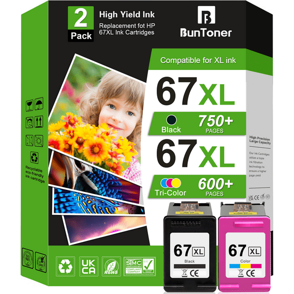 67 Ink Cartridge Compatible for HP Ink 67 67XL for Printer Ink 67 for Deskjet 2842e 2700 2742e 2752e 2755e Envy 6000 6055 6055e (Black Tri-color )