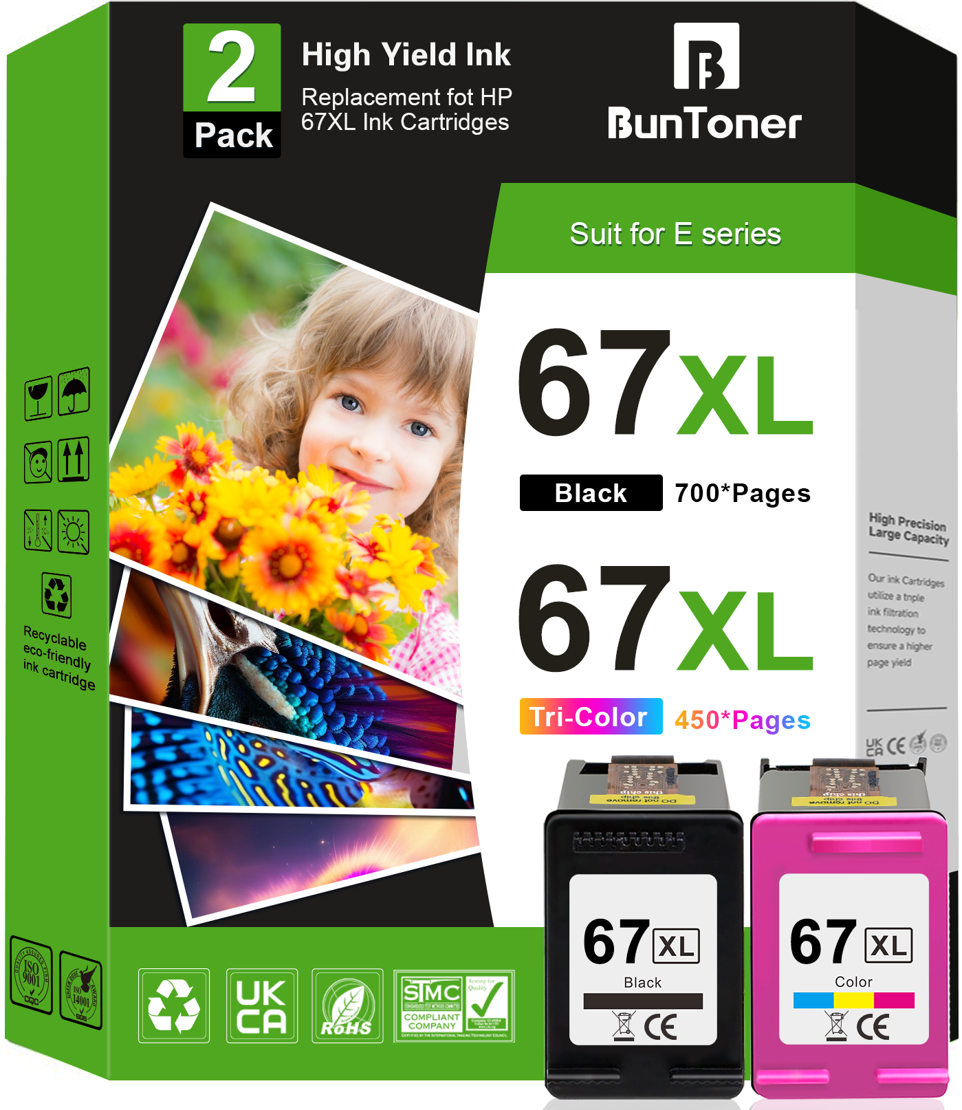 2-Pack 67XL Remanufactured Ink Cartridges For HP DeskJet ENVY Printers