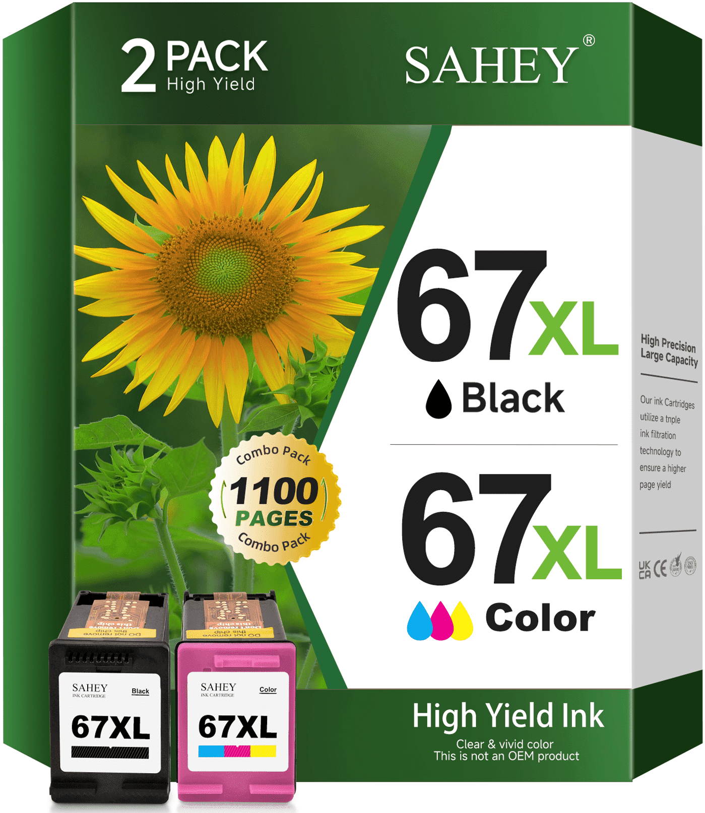 2-Pack 67XL Compatible Ink Cartridges (Black & Tri-Color) For HP Deskjet/Envy