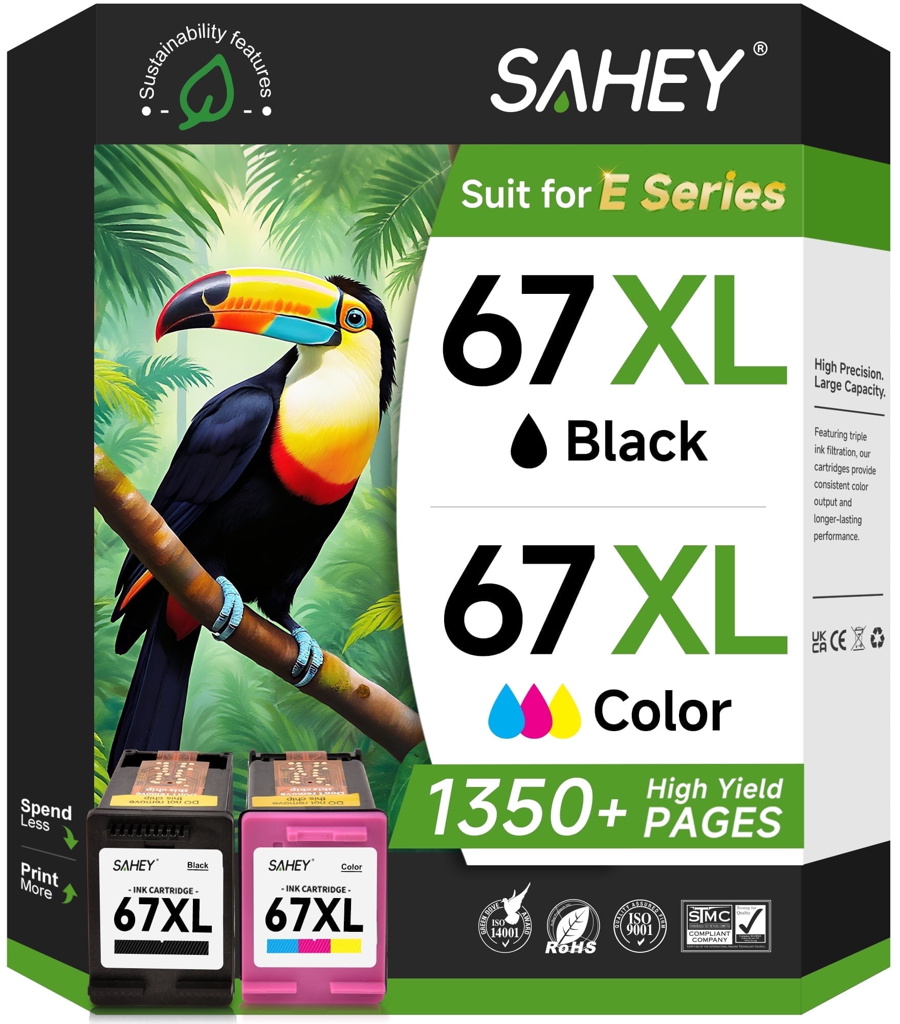 67XL Ink Cartridges Compatible for HP 67 Ink Cartridge for Ink 67 for DeskJet 2700 2752e 2755e 2855e 4155e 4255e Envy 6000 6055 6055e Printer (Black, Tri-color)