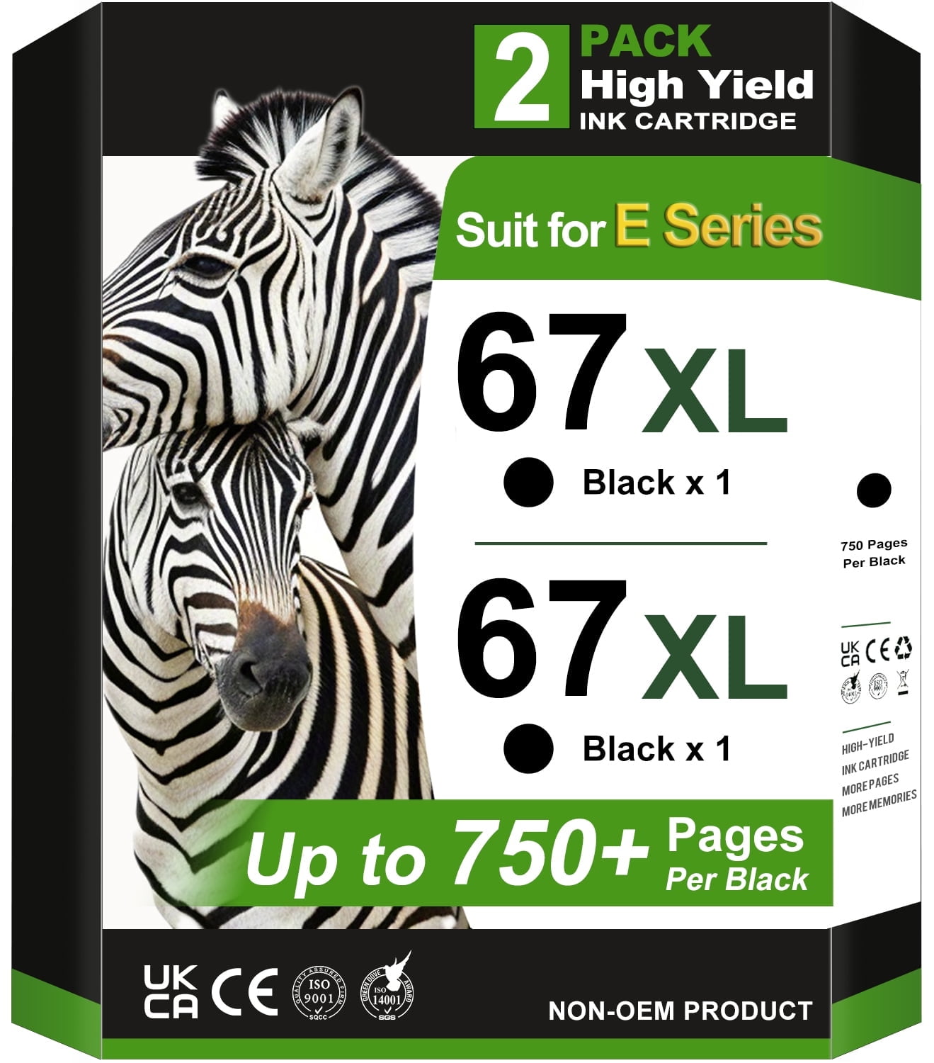 67XL Ink Cartridges Compatible for HP 67XL 67 XL for HP67 HP67XL 2700 2700e 2752 2752e 2742e 2755e 4100 4100e 4152e 4155e 6000 6055e 6055 6400 6458 6458e 6455e (2 Black)