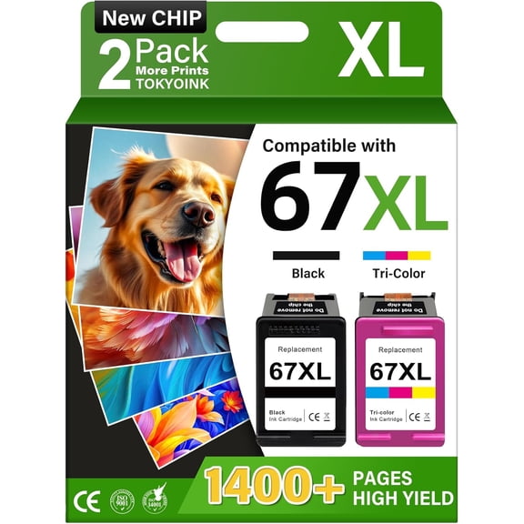 67XL Ink Cartridges Compatible for HP67 HP Ink 67 Black/Color Combo Pack for DeskJet 2855e 2827e 2800e 4255e 2755e 2700e 2852e 2700 4155e 2734e 4227e Envy 6000 6055e 6400 Printer
