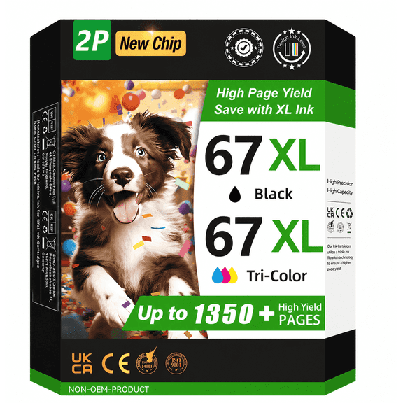 Upgraded Chip 67XL Ink Cartridges Compatible for HP 67XL Ink Cartridges Combo Pack for DeskJet 2700e 2700 2855e 2755e 2755 4155e 4255e for Envy 6000 6055e 6400 Printer