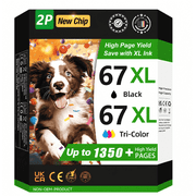 Upgraded Chip 67XL Ink Cartridges Compatible for HP 67XL Ink Cartridges Combo Pack for DeskJet 2700e 2700 2855e 2755e 2755 4155e 4255e for Envy 6000 6055e 6400 Printer