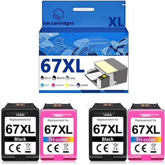 67XL Ink Cartridges Compatible for HP 2700 2723 2330 6020 2320 2332 6420 Inkjet Printers, Leak-Proof Design Crisp Printing