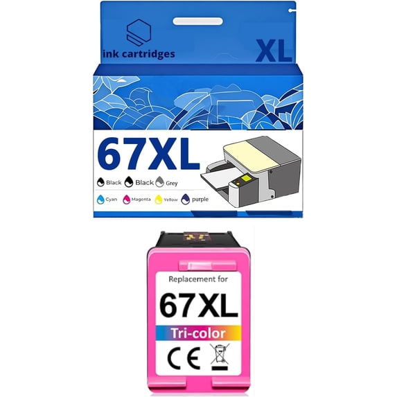 67XL Ink Cartridges Compatible for HP 2700 2723 2330 6020 2320 2332 6420 Inkjet Printers, Leak-Proof Design Crisp Printing