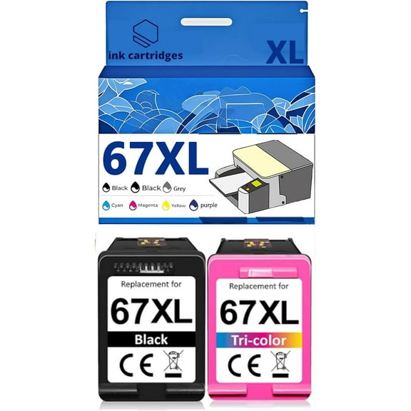 67XL Ink Cartridges Compatible for HP 2700 2723 2330 6020 2320 2332 6420 Inkjet Printers, Leak-Proof Design Crisp Printing