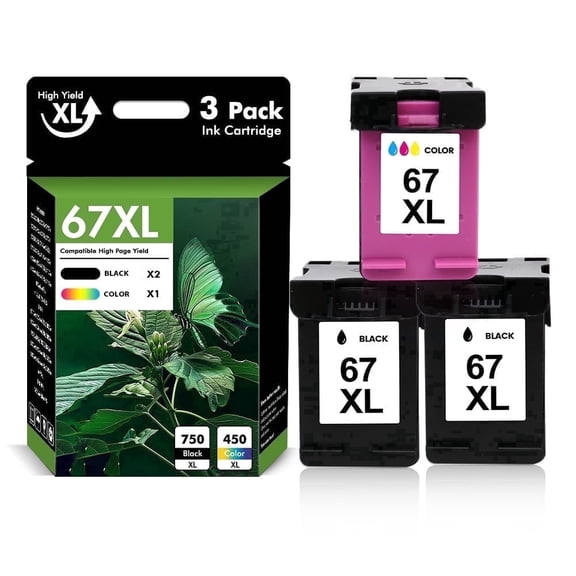 Compatible for HP 67XL Ink Cartridges 67 XL 67 Ink Cartridges DeskJet 2755e 2855e 4155e 4255e 6055e 6065e (3 PACK)