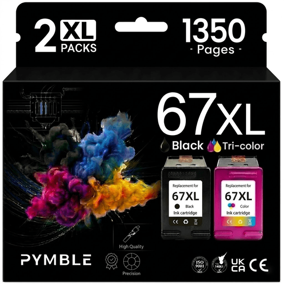 67XL Ink Cartridges Compatible for HP 67 Ink Cartridges work with HP DeskJet 2700 2700e 2755e 2752e Envy 6055e 6055 6000 (2-Pack, Black, Tri-color)