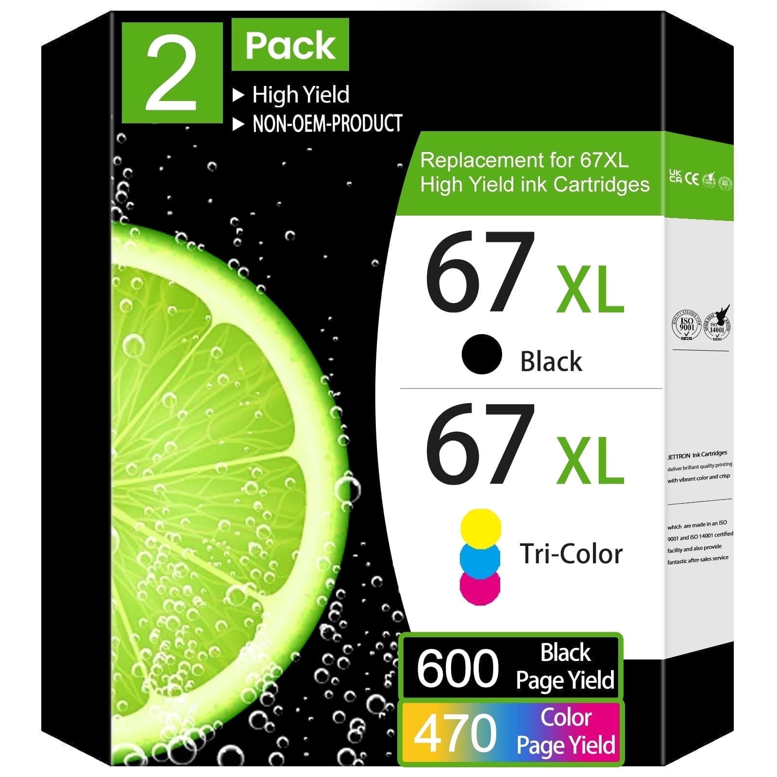 67XL Ink Cartridges Compatible for HP 67 Ink Cartridges Combo Pack Work for HP 67 Printer Ink for Hp Deskjet 4100e 2700 Printer Ink Cartridges (1 Black, 1 Tri-Color)