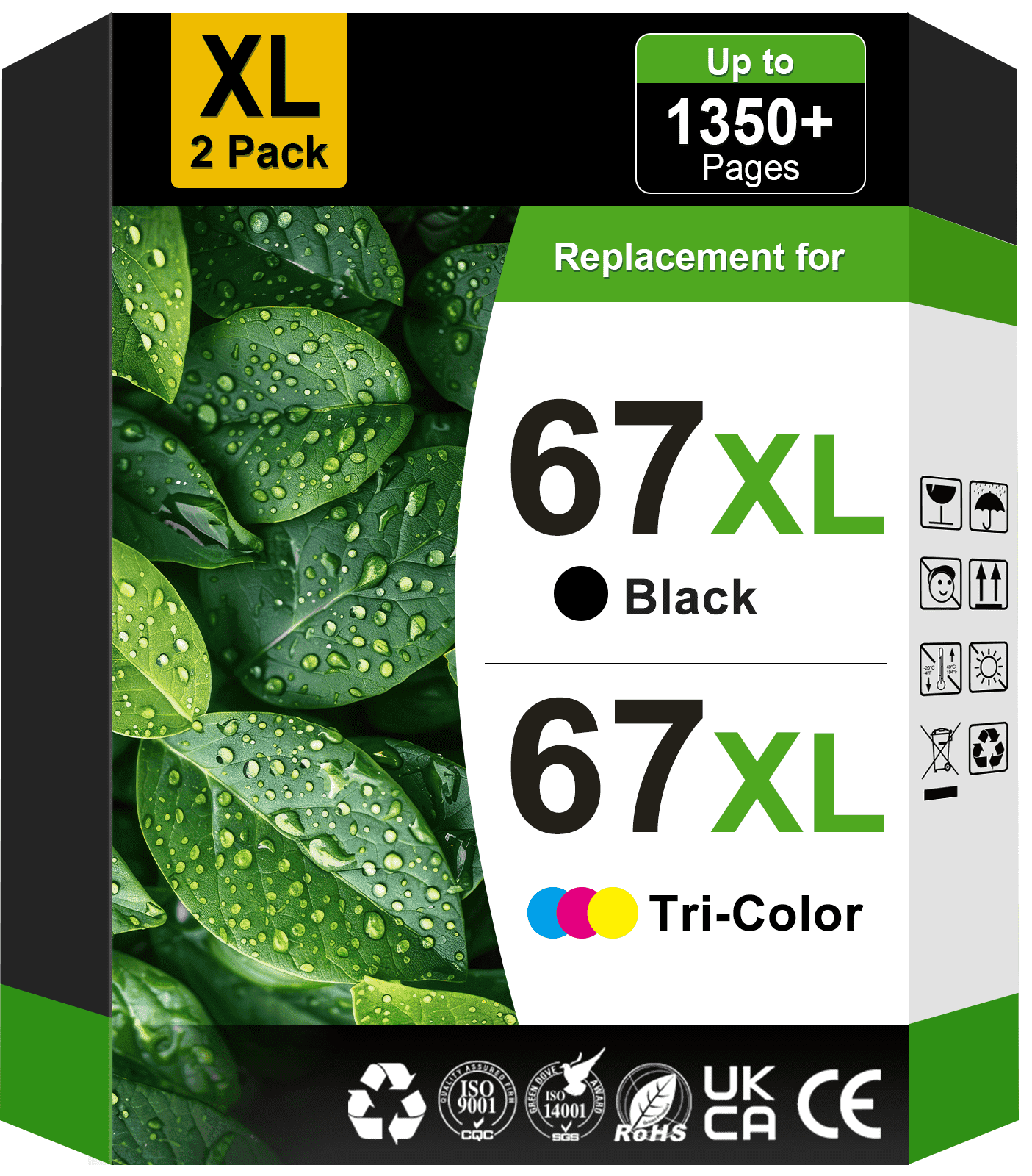 67XL Ink Compatible for HP 67 Ink Cartridges for HP Ink 67 Black and Tri-color for HP DeskJet 2700 Envy 6055e Printer (2 Pack)