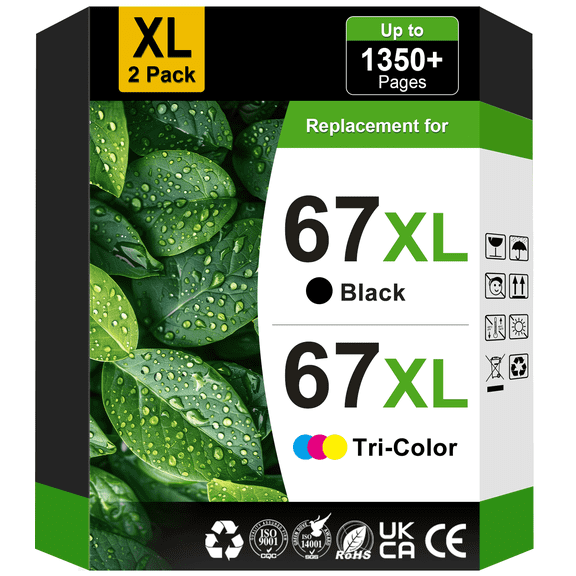 67XL Ink Compatible for HP 67 Ink Cartridges for HP Ink 67 Black and Tri-color for HP DeskJet 2700 Envy 6055e Printer (2 Pack)