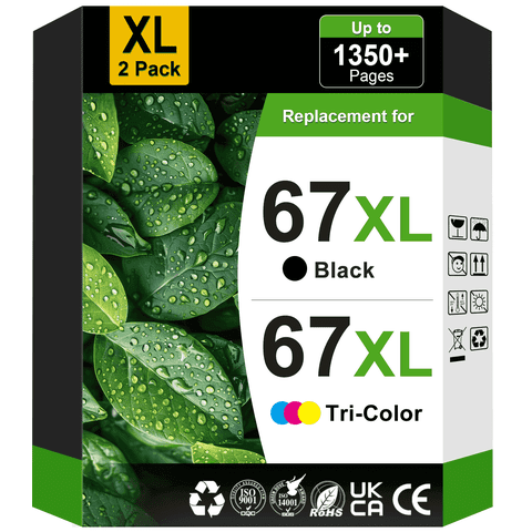 67XL Ink Cartridge Compatible for HP 67 Ink Cartridge for HP Ink 67 for DeskJet 2700 2755e 2855e 4155e 4255e Envy 6055e 6065e Printer (2 Pack)