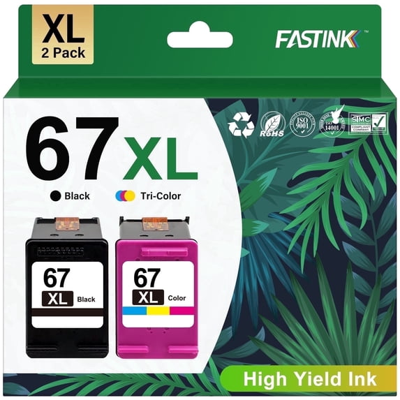 FASTINK 67XL Black and Tri-Color ink cartridges 2 pack compatible for HP DeskJet 2752e 2855e 6055e