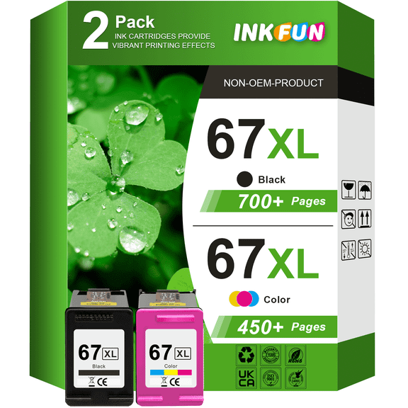 67 Ink Cartridge Compatible for HP Ink 67 for Printer Ink HP 67 67XL for DeskJet 2852e 2842e 2700 2752e 2755e (Black Tri-color)