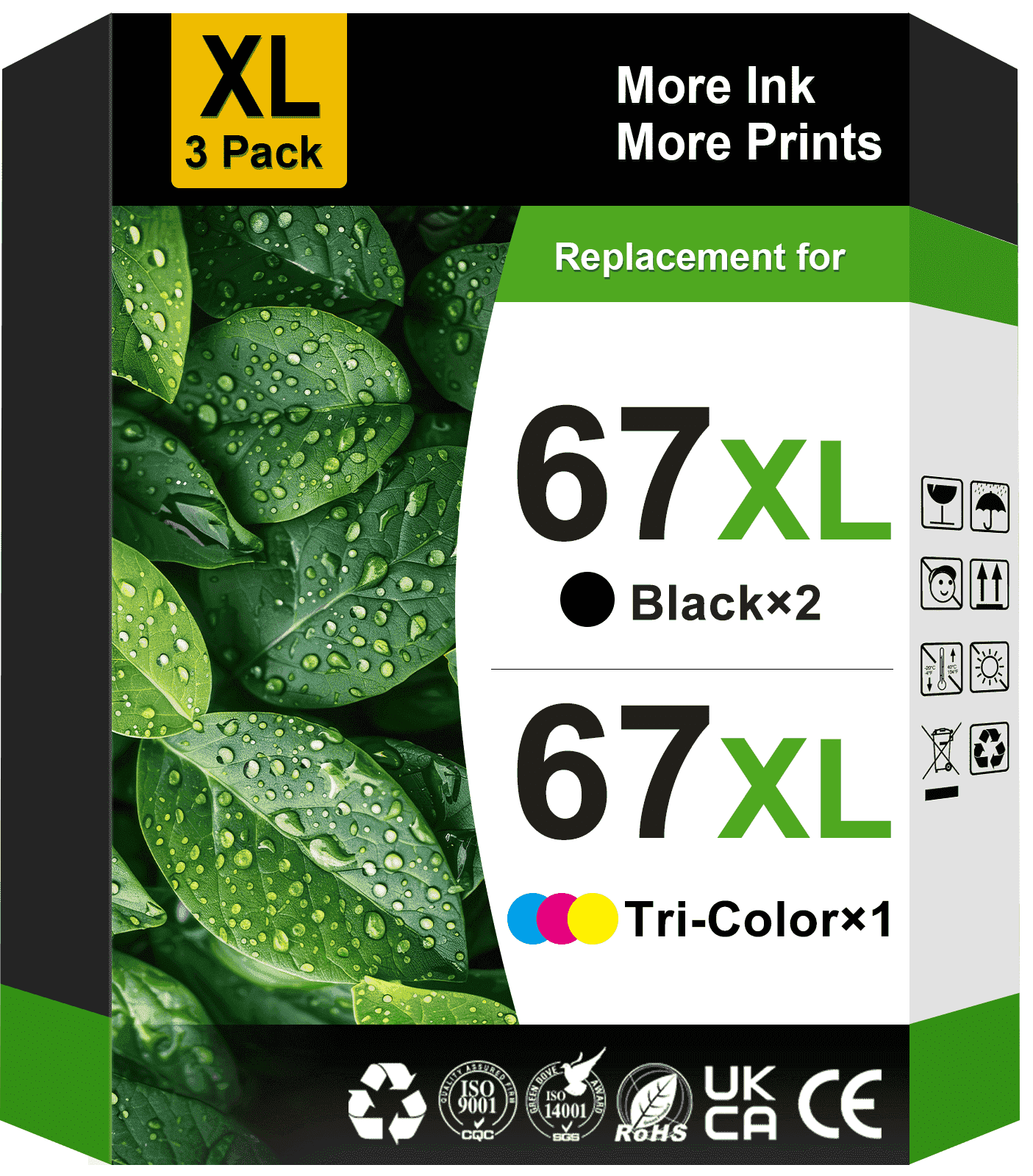 67 Ink Cartridge Compatible for HP Printer Ink 67 67XL Ink Cartridges for DeskJet 2700 2755e  2855e 4155e 4255e Envy 6055e 6065e Printer (2 Black, 1 Color)