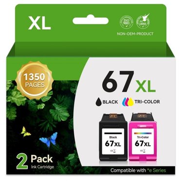 Compatible 67XL Ink Cartridge 2-Pack? (Black & Tri-Color) For HP DeskJet 2700e, Envy 6000 Series