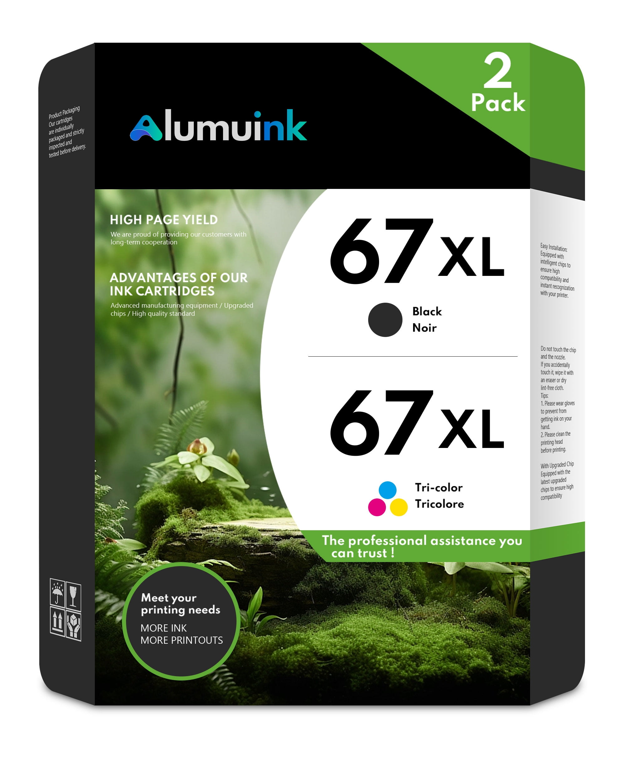 67XL Ink Highyield Black/Color Combo Pack Replacement for HP Ink 67