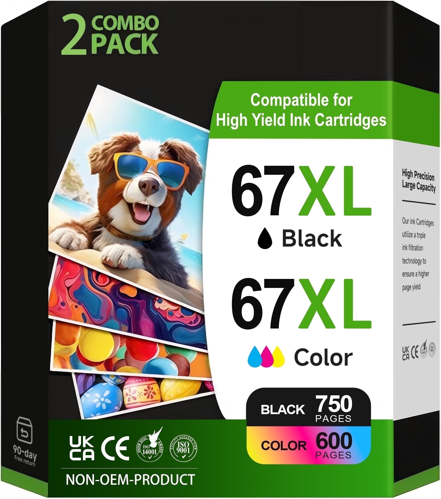 67XL Ink Cartridge Compatible for HP 67 Ink Cartridges Combo for 67XL Ink Cartridges Black and Tri-Color for HP Deskjet 2742e 2755e (Black, Tri-Color,2 Pack)