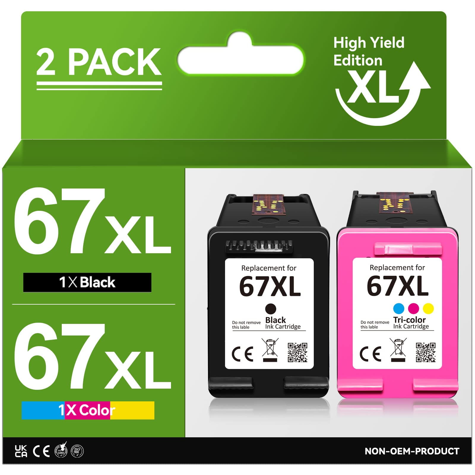 67XL Printer Ink for HP 67 Ink Cartridges Black/Color Combo Pack