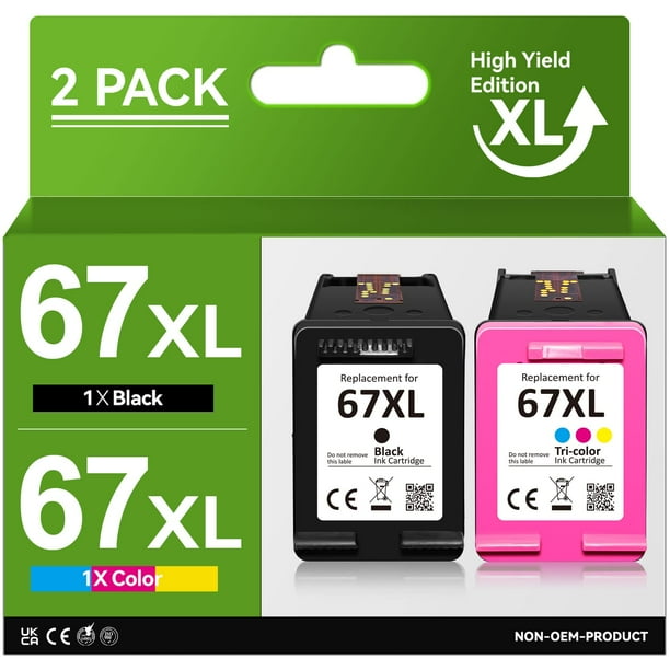 67XL Printer Ink for HP 67 Ink Cartridges Black/Color Combo Pack