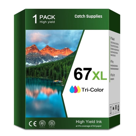 Compatible for HP 67XL Tri-Color Ink Cartridge Ink 67 67XL for 67 Ink Cartridge for Envy 6000 6055 6055e 6400 6455 DeskJet 2855e 2700 2700e 2755 2755e 2752 4152 2755 4155e Printer(1 Pack)