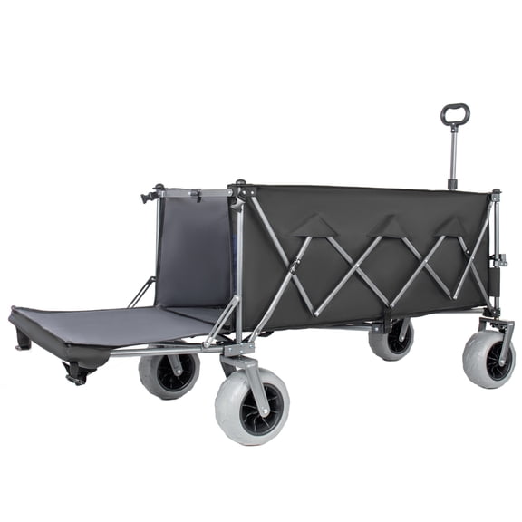 67in Extra Long Large Heavy Duty Utility Beach Wagons With Opened Tailgate And All-Terrain Wheels, 500lbs Capacity, Patented Ultra-Stable Frame, No Assembly Needed, Black+Gray