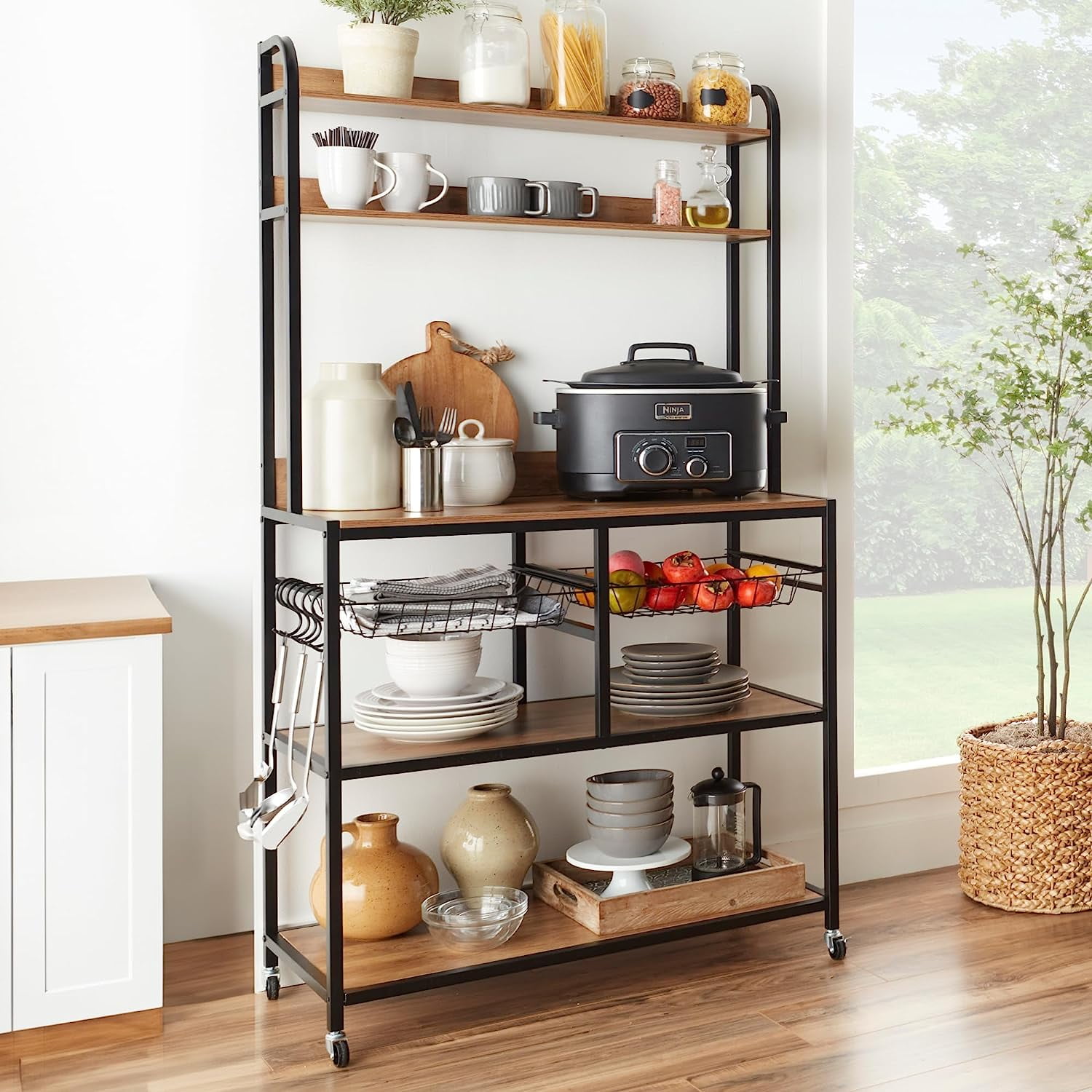 67in Mobile Baker's Rack, Multipurpose CounterHeight Microwave Stand