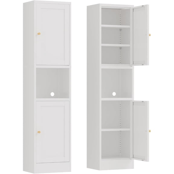 67in White Cold Rolled Steel Shaker Door Storage Cabinet Open Shelf Cable Hole 3 Adjustable Shelves For Kitchen Laundry Garage