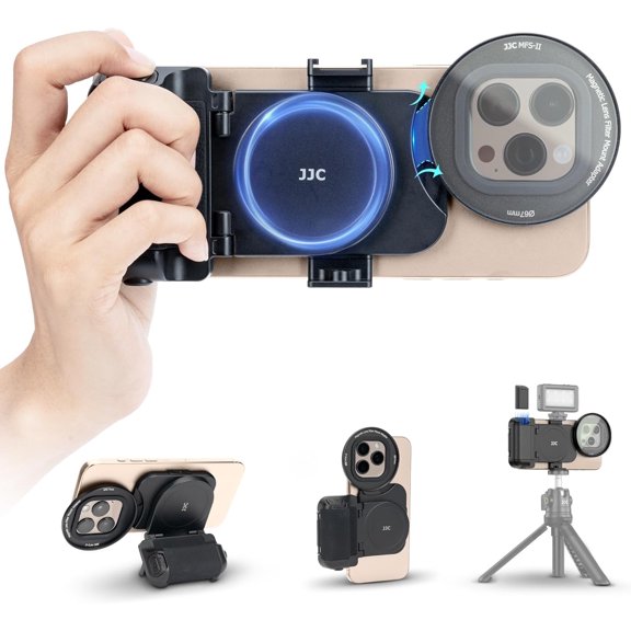 67mm Magnetic Phone Lens Filter Mount with Phone Camera Snap Grip Kit for iPhone 16 15 14 Pro Max Plus, Filter Adapter Set for ND CPL w Cold Shoe Adapter & Tripod Mount Pull-Out to Fit Pro Max Plus