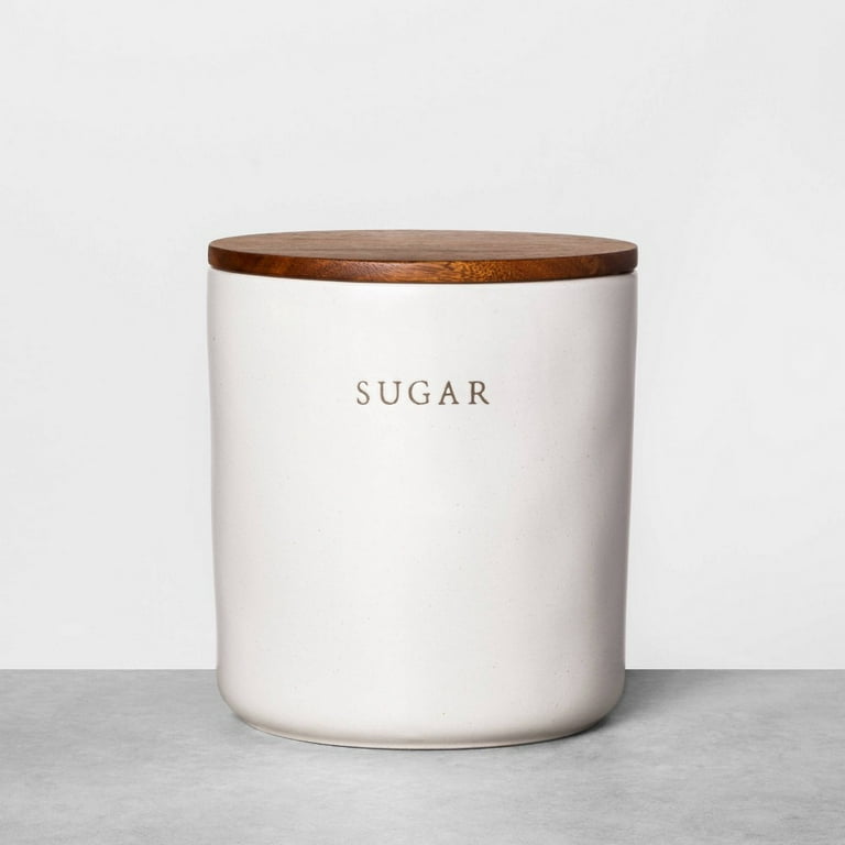 67oz Stoneware Sugar Canister with Wood Lid Cream/Brown - Hearth & Hand  with Magnolia