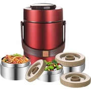 67oz Vacuum Insulated Lunch Container for Hot , 3 Tier Sealed Stackable Thermo, Adults Stainless Steel Wide Mouth Thermal Lunch Box, Leak-Proof Thermo Jar for Office & OutdoorRed