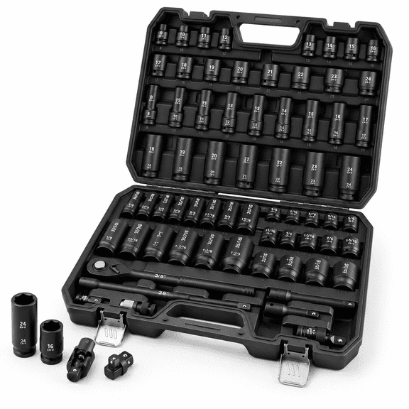 67pcs 1/2'' Drive Impact Socket Set Black Standard SAE and Metric with Accessories