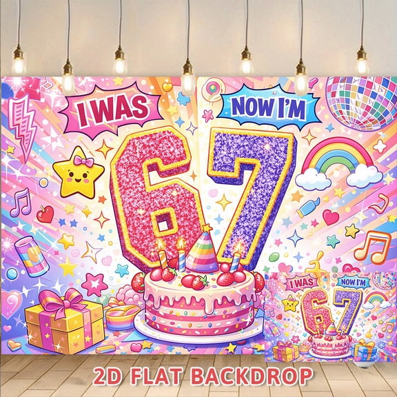 67th Birthday Backdrop,I Was 6 Now Im 7 Birthday Party Decorations,Photo Booth Props for Birthday Banquet,Party Atmosphere Decor Banner