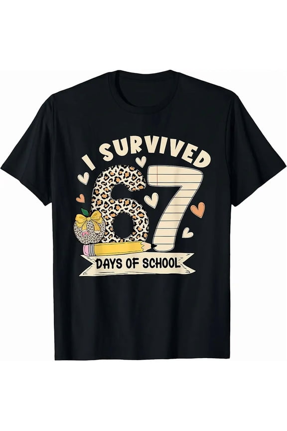 67th Day of School Funny Student Milestone Graphic Short Sleeve Tee