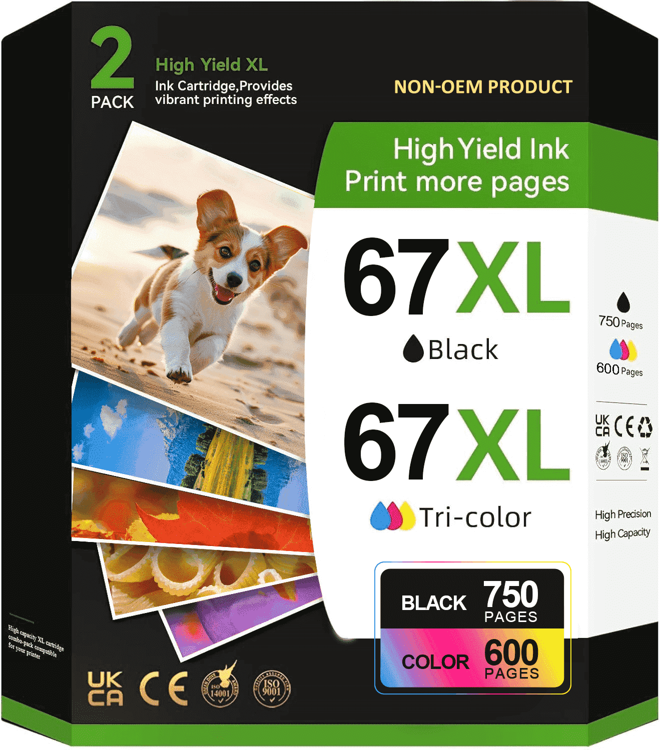 67xl 67 Ink Cartridges 2 Pack Compatible for HP 67XL Deskjet 2742e 2752e 2755e (Black, Tri-Color)