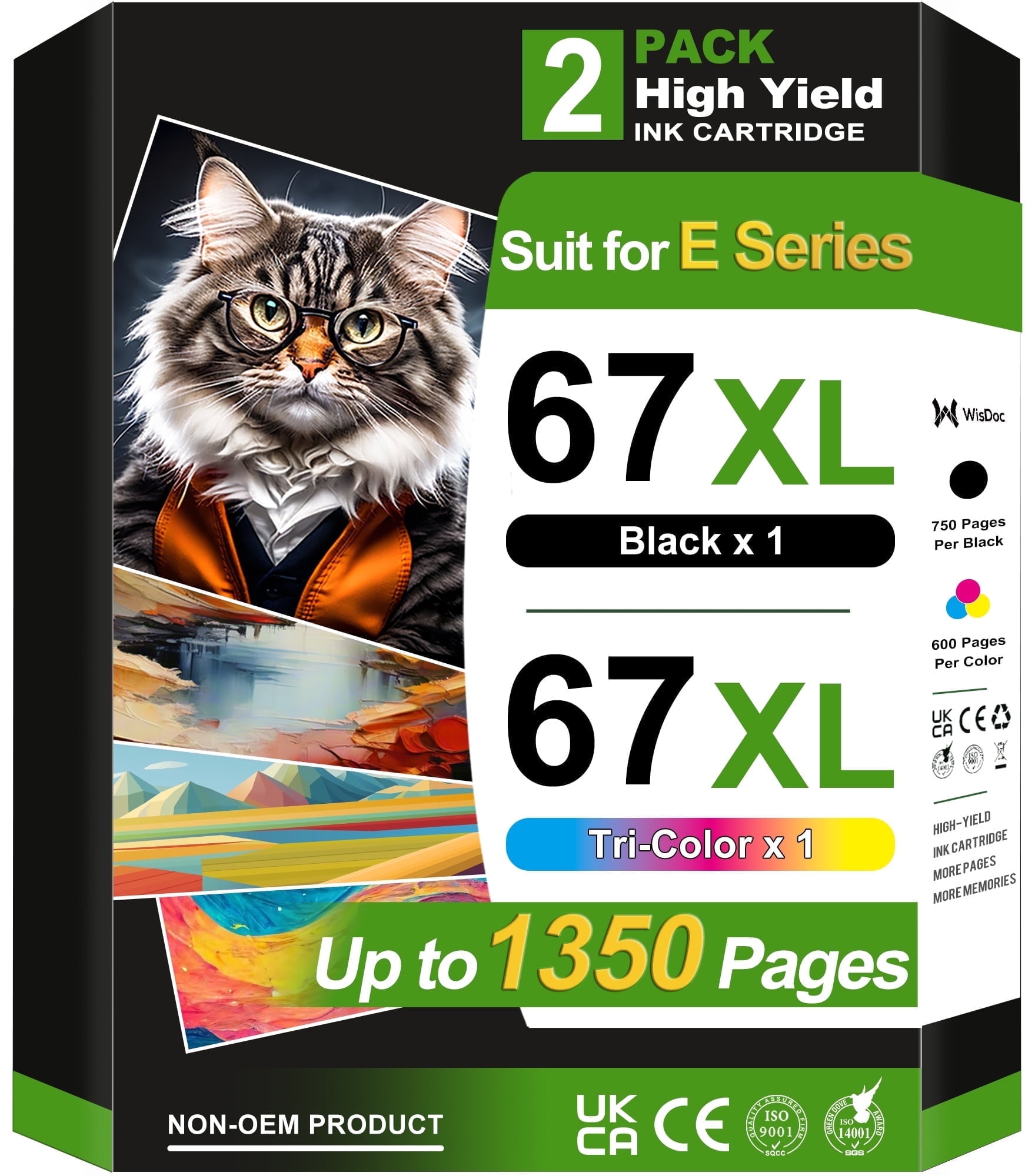 67xl 67 Ink Cartridge 2 Pack Compatible for HP 67XL 67 Ink Cartridge for HP DeskJet 2742e 2752e 2755e (Black,Tri-Color)