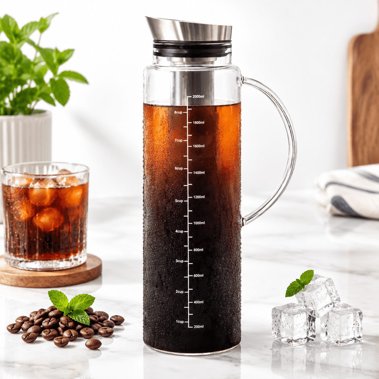 Ice Tea Pitcher Set 68.0 fluid_ounces Straight Cold Brew Coffee Pitcher for Iced Tea ...