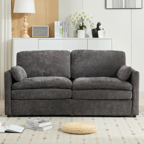 68.1 Inch Cozy Upholstered Loveseat Sofa with Double Cushion, Oversized Chenille Cloud Couch with Lumbar Pillow for Living Room, Grey