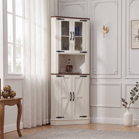 68.1'' Tall Corner Cabinet with Adjustable Shelves for Great Storage, Pentagon-Design Storage Cabinet for Bathroom, Living Room and Kitchen, White