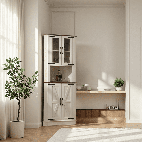 68.1'' Tall Corner Cabinet with Adjustable Shelves for Great Storage, Pentagon-Design Storage Cabinet for Bathroom, Living Room and Kitchen, White