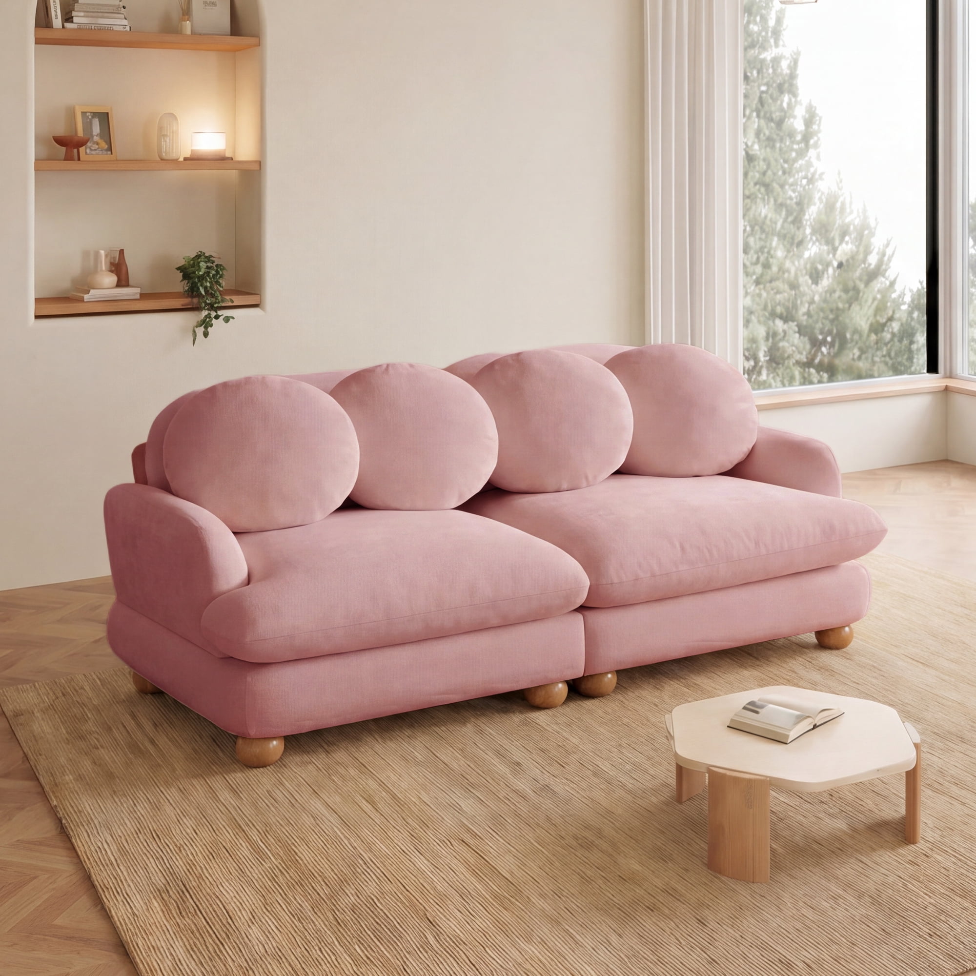 68" 2 Seater Comfy Chenille Modular Sectional Sofa Couch with 4 Throw Pillows