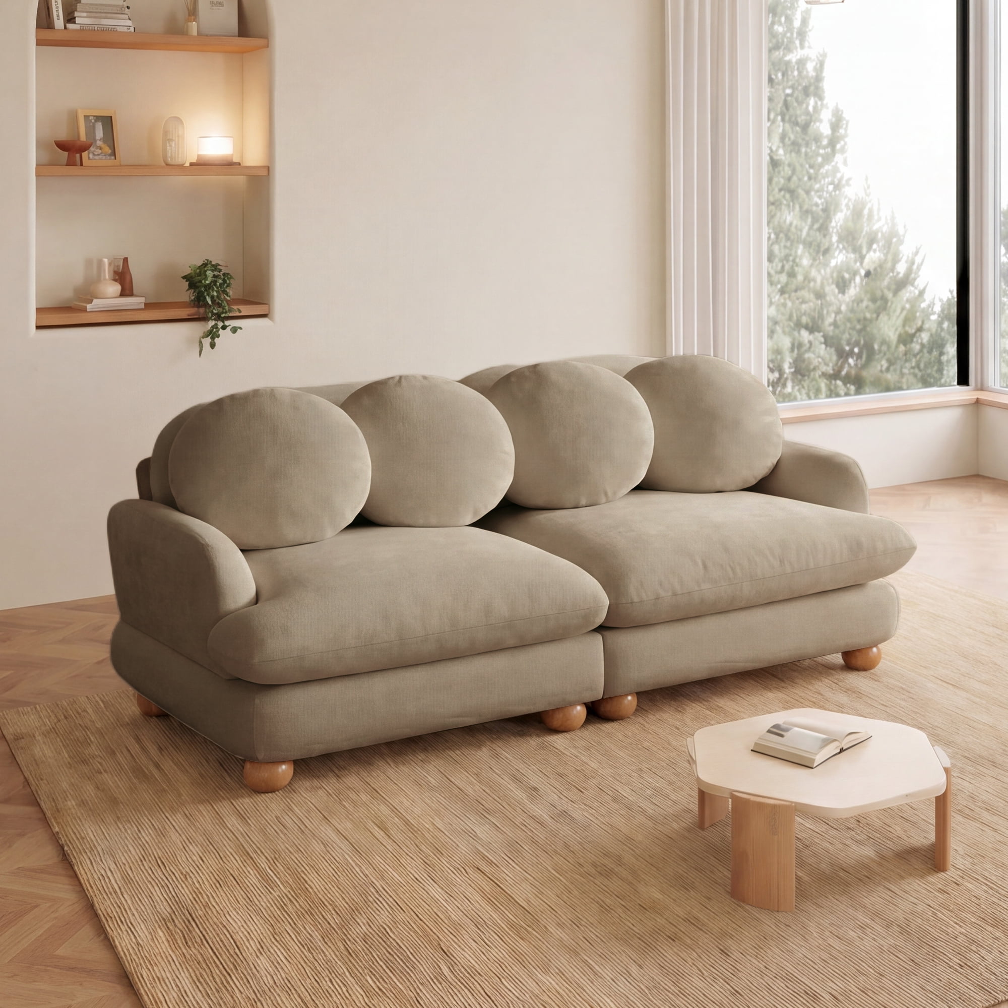 68" 2 Seater Comfy Chenille Modular Sectional Sofa Couch with 4 Throw Pillows