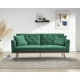 thumbnail image 1 of 68.3" Futon Sofa Bed, Modern Velvet Upholstered Sleeper Sofa Couch with Adjustable Backrest & 2 Pillows & Golden Metal Legs, Convertible Loveseat Reclining Sofa Bed for Living Room Bedroom, Green, 1 of 7