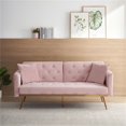 thumbnail image 1 of 68.3" Pink Velvet Loveseat Couch, Modern Futon Sofa Bed with Throw Pillow and Midfoot, Convertible Sleeper Sofa with Gold Metal Legs for Living Room, Apartment, 1 of 7