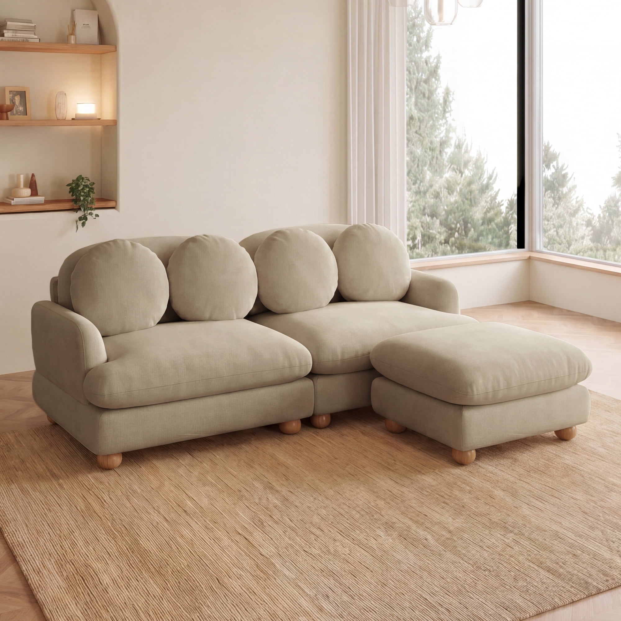 68" 3 Seater Chenille Loveseat Modular Sectional Sofa Couch with 4 Throw Pillows and Ottoman