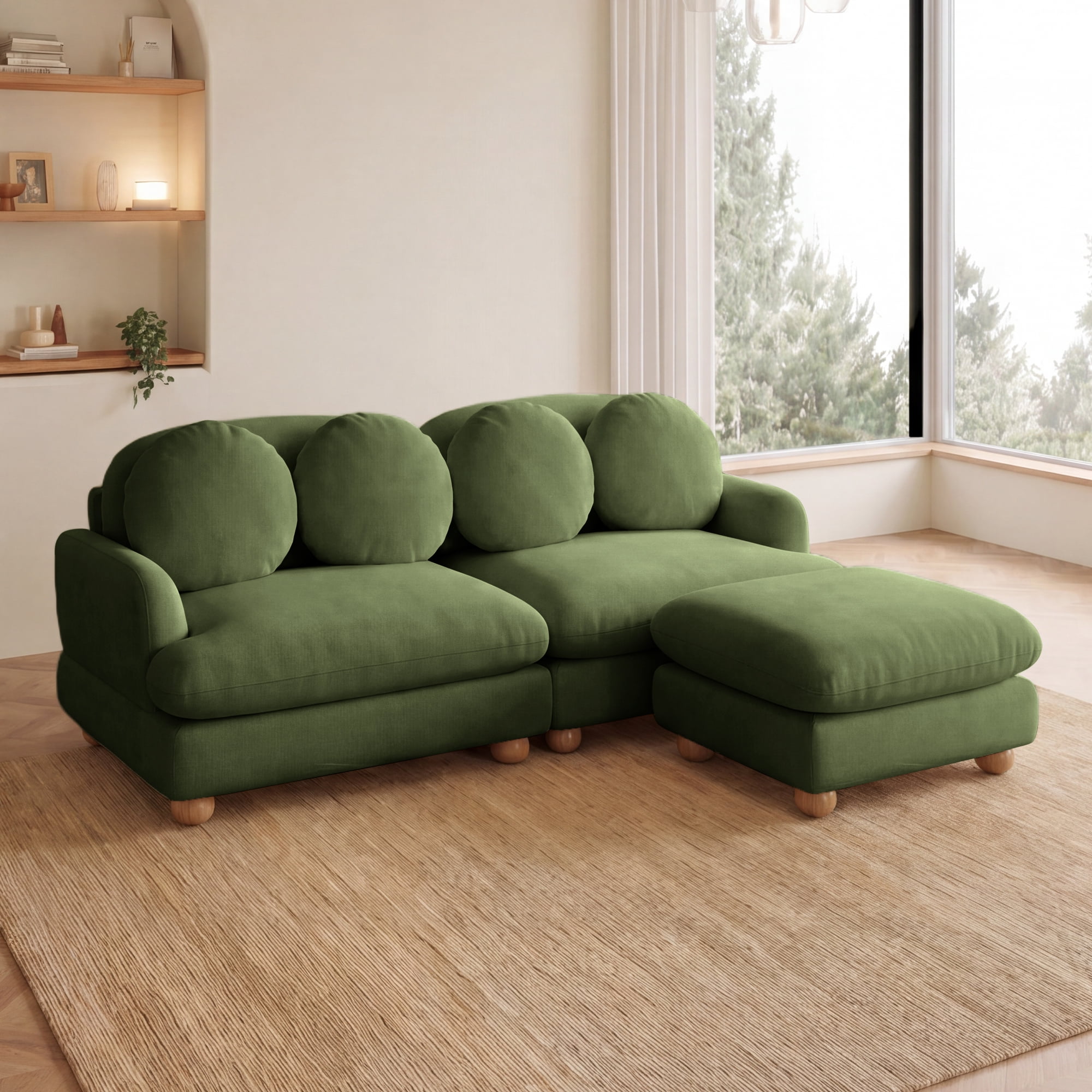 68" 3 Seater Chenille Loveseat Modular Sectional Sofa Couch with 4 Throw Pillows and Ottoman