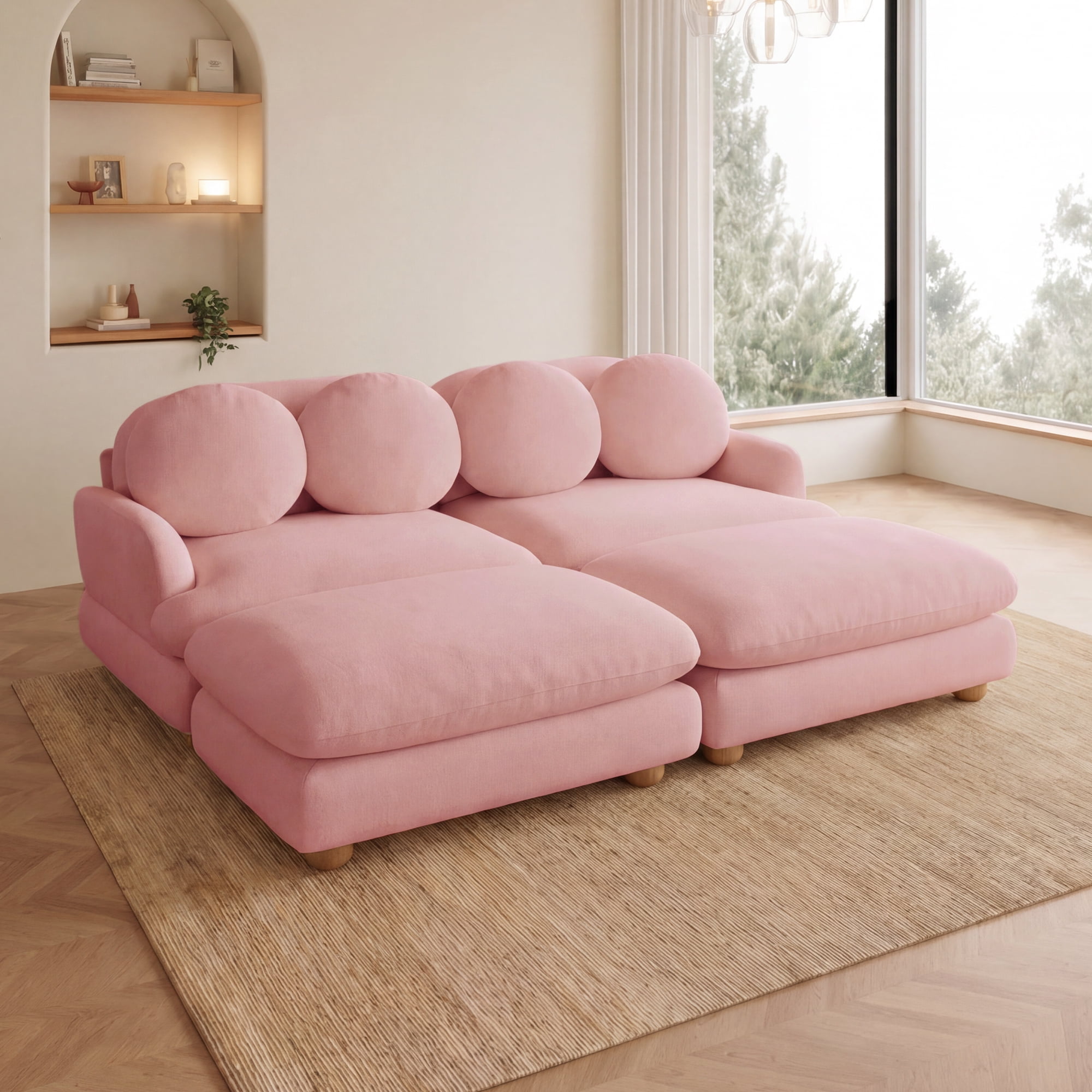 68" 4 Seater Comfy Chenille Modular Sectional Sofa Couch with 4 Throw Pillows and 2 Ottoman